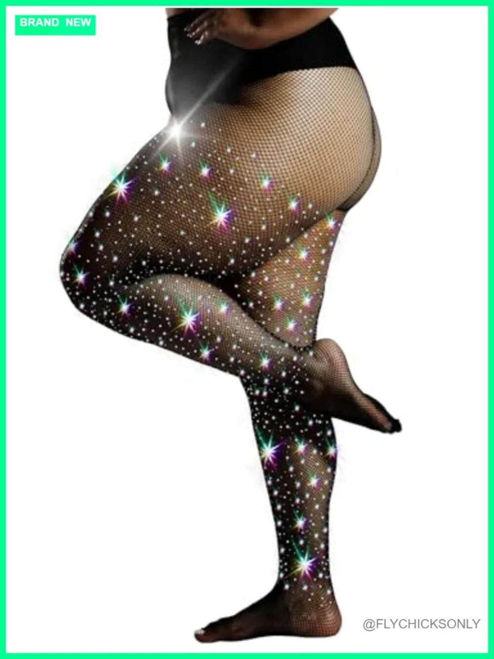 Plus Size Rhinestone Fishnet Tights, Ultra Sparkly High Waist Stockings